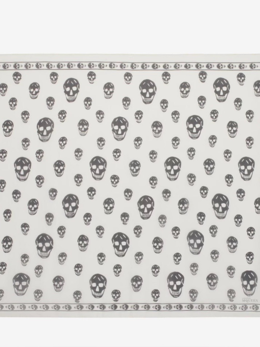 Authentic Alexander McQueen skull scarf in classic ivory and black colorway.